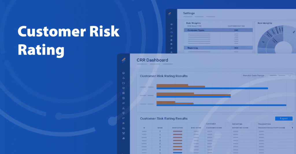 "Customer Risk Rating" A blog graphic depicting a risk management platform introducing a blog that covers risk assessment strategies and customer risk segmentation tools